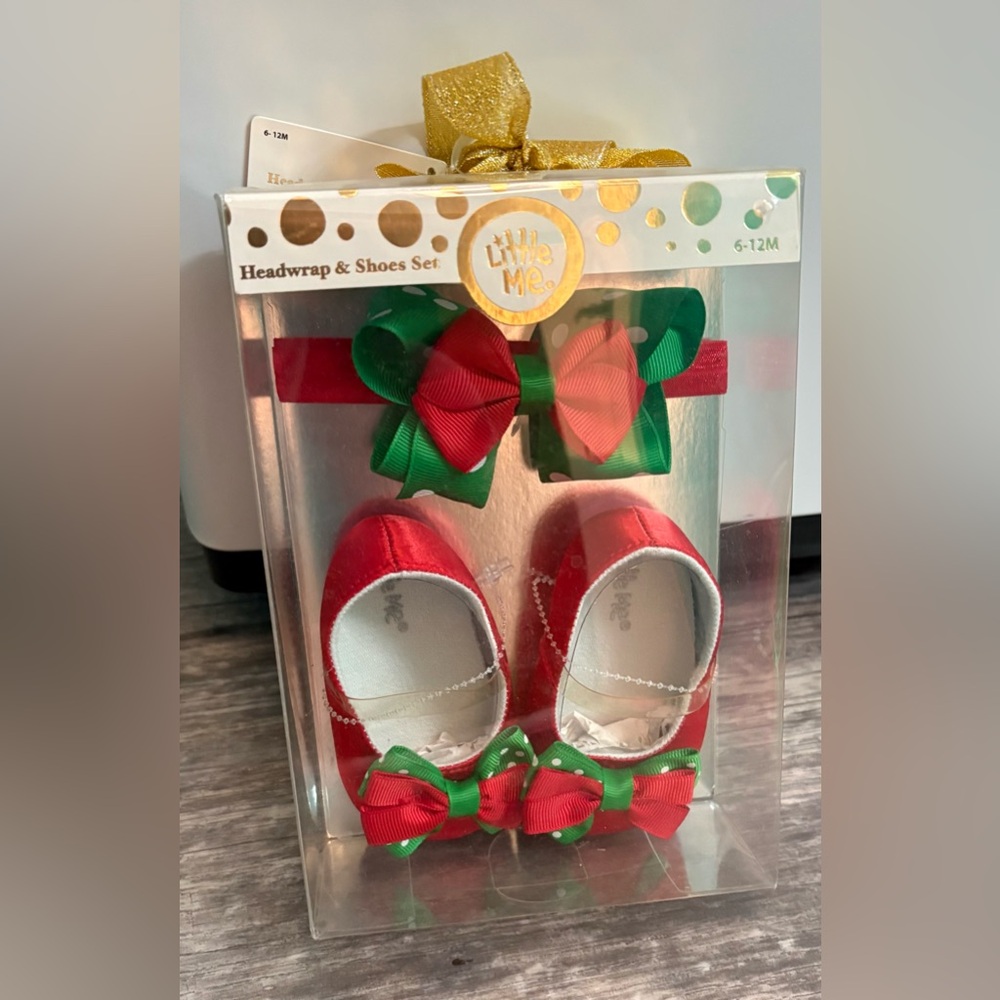 Little Me Festive Red and Green Shoes with Headband